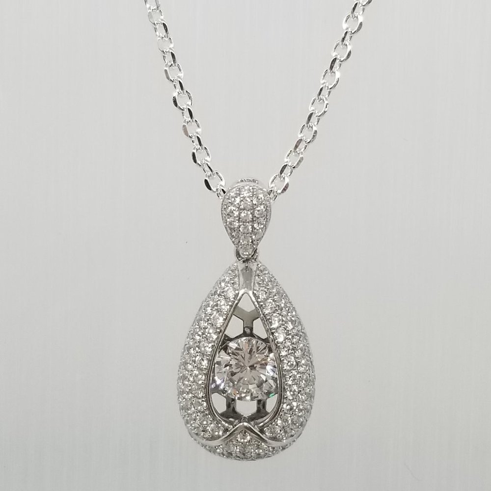 Sterling Silver Necklace Dancing Pear Pendant CZ
